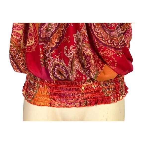 CHA Cha Vente women's red Boho patterned short sleeve top size M - Picture 3 of 5